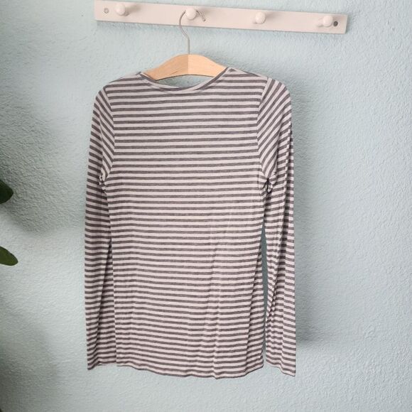 Eileen Fisher micromodal and cashmere blend long sleeve stripe layer blouse - Picture 6 of 11